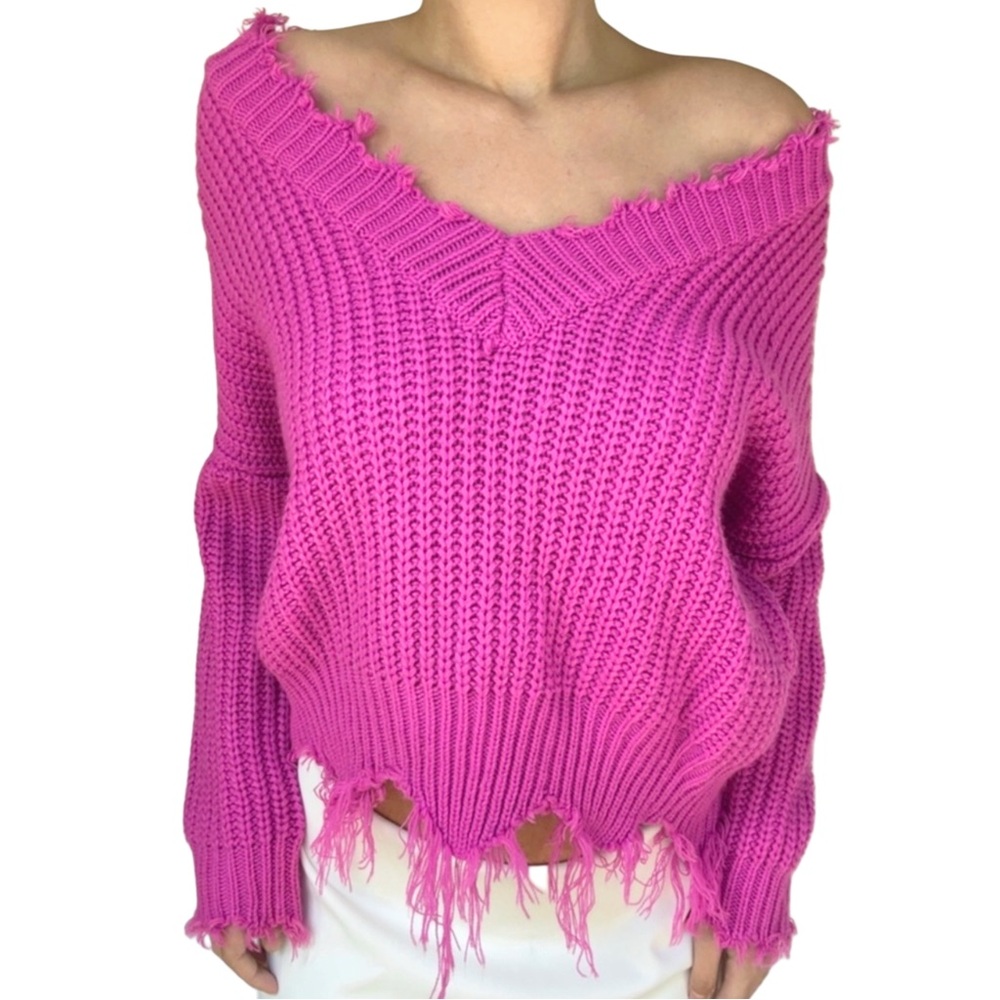 Hot Pink Distressed Sweater